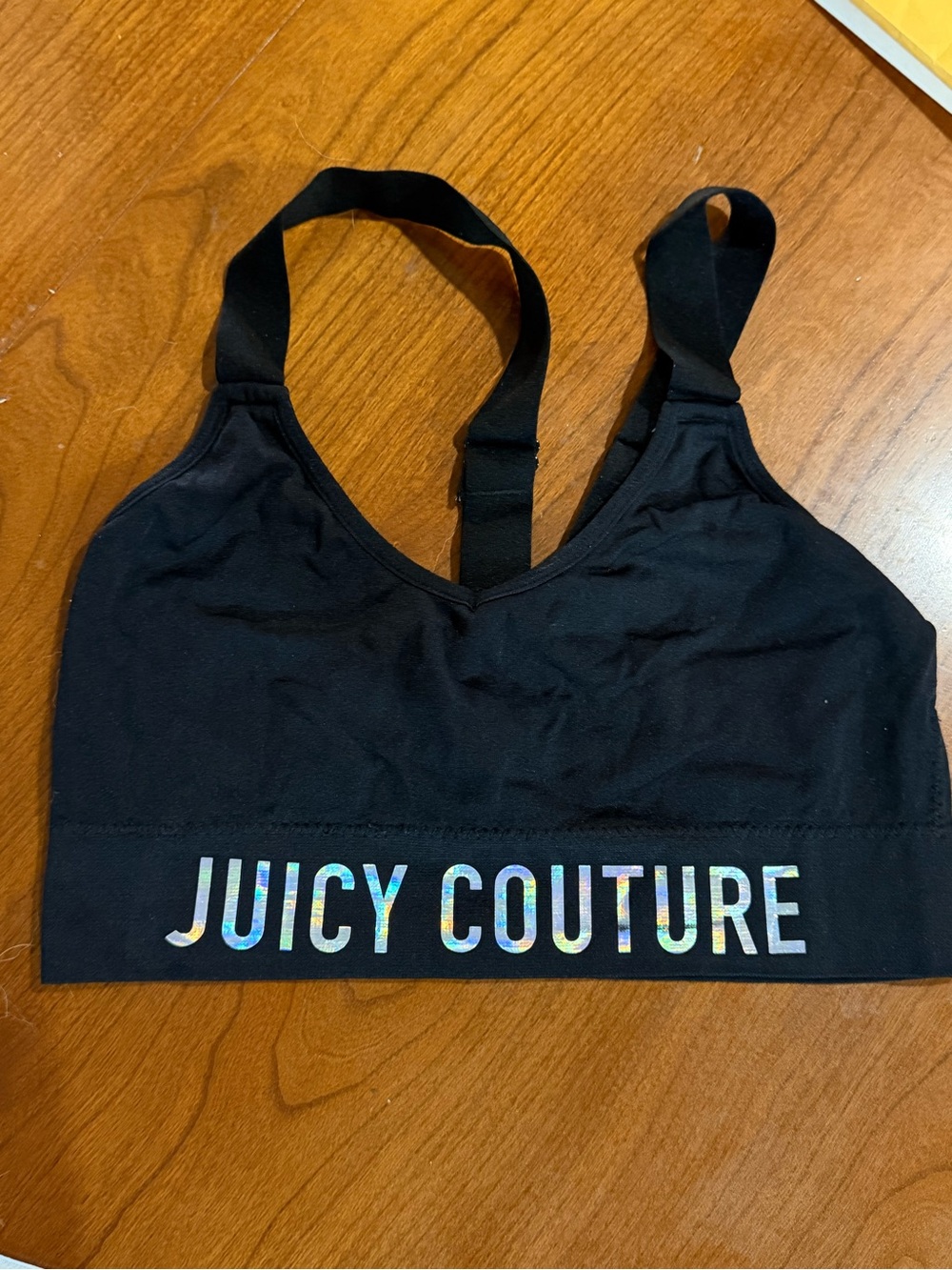 Juicy Couture Black Sports Bralette with Holographic Logo Band